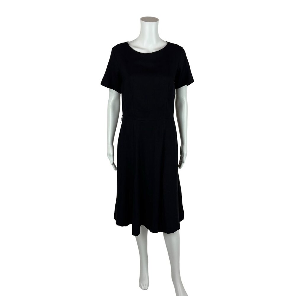Vintage 70s Black Sheath Women's Medium Solid Day Dress Carol Cook